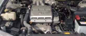 Power unit 2MZ-FE in the engine compartment of Toyota Camry Gracia