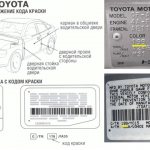 Табличка с кодом краски автомобиля Тойота примеры